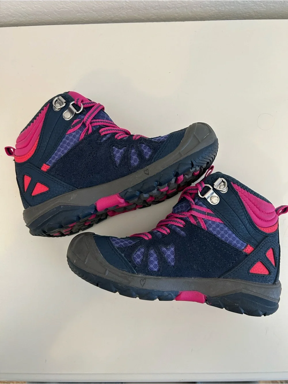 Merrell Capra Girls' Trail Mid Waterproof Hiking Boots Navy and Pink, Size 11c